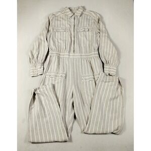 Happy X Nature Jumpsuit Womens XL Beige Stripe Linen Blend Boho Capsule Wardrobe